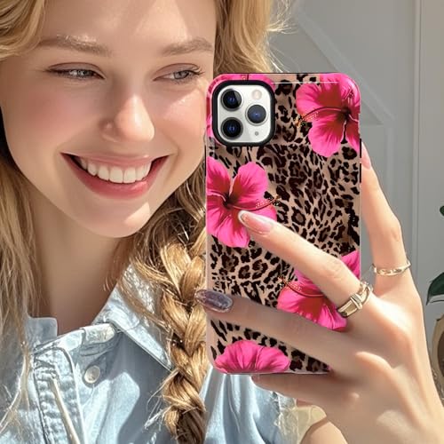 Lovmooful for iPhone 11 Pro Max Case Cute Flower Leopard-Hibiscus | Compatible for iPhone 11 Pro Max Case,Aesthetic,Hibiscus,Floral,2 in 1,for Women Girls,Soft TPU+PC,Shockproof,Protective - size: iPhone 11 Pro Max