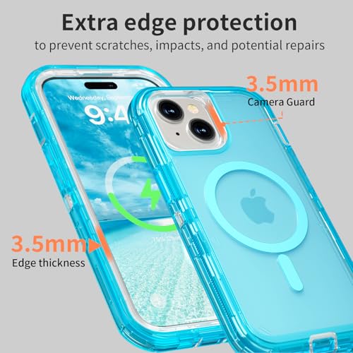 Follaroma Magnetic for iPhone 15 Case, Heavy Duty Phone Cases, Blue, 6.1" | Compatible with MagSafe, Heavy Duty Shock proof Protection, Military-Grade Anti-Drop, Dual Layer Transparent Protective Cover - color: Blue, size: iPhone 15 6.1''