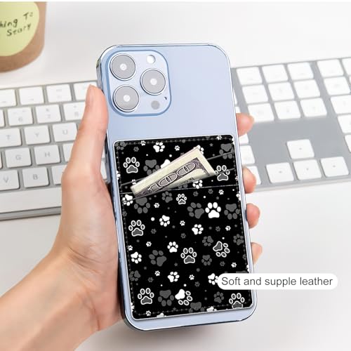 Phone Card Holder, Dual Pocket Leather Phone Wallet Adhesive Stick On, Cute Card Holder, Credit Card Holder for Phone Case Compatible with Most Phone （Dog Paw Print And Star） - color: Dog Paw Print And Star