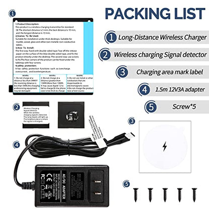 Invisible Wireless Charger, Under Desk Furniture Wireless Charging Pad 10W, Hidden Long Distance Wireless Phone Charger, for iPhone 13/12/Pro Max &AirPods(with Adapter)