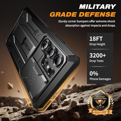 TONGATE for Samsung Galaxy S24 Ultra Case, 2 Front Frames & Stand, Black | Built-in Slide Camera Cover & Screen Protector, Military Grade Shockproof S24 Ultra Phone Case with Kickstand & Belt-Clip - color: Black