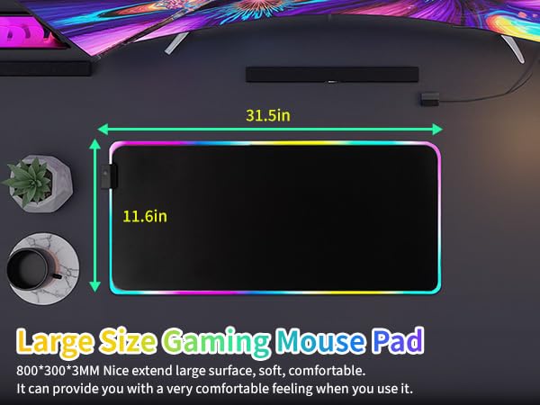 RGB Gaming Mouse Pad-14 Light Modes, Extended Soft LED Mouse Pad, Anti-Slip Rubber Base, Computer Keyboard Large Mousepad Mat, Waterproof Mousepads (25.6 * 11.6 Inch) - color: Black-A