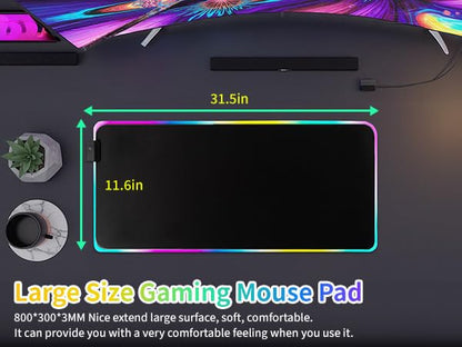 RGB Gaming Mouse Pad-14 Light Modes, Extended Soft LED Mouse Pad, Anti-Slip Rubber Base, Computer Keyboard Large Mousepad Mat, Waterproof Mousepads (25.6 * 11.6 Inch) - color: Black-A