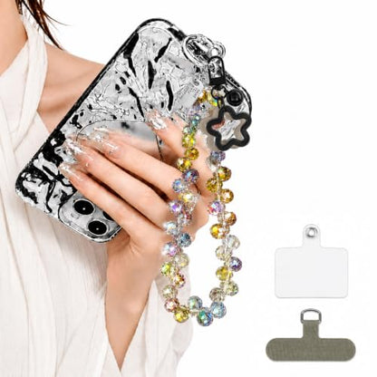 Cute Phone Wrist Strap Chic Beaded Cellphone Lanyard Phone Charm Grip Strap - color: Colorful Crystal
