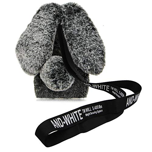 Rabbit Ear Case for Moto G Power 5G 2024, Fuzzy Fluffy Cute Girls Kids Plush Ball Bunny Fur Soft Bumper Protective Cover, Dark Grey - color: Dark Grey, size: Moto G Power 5G 2024