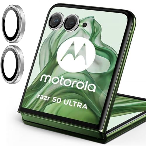 Zeking (2 Set for Motorola Razr 50 Ultra Camera Lens Protector, Scratch-Resistant HD Clarity Ultra-Thin 9H Tempered Glass with Aluminum Edging, Individual Metal Lens Cover (Silver) - color: Silver