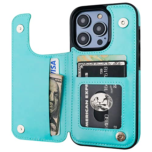 ONETOP for iPhone 14 Pro Wallet Case with Credit Card Holder,LightBlue | Kickstand,ID/Cash Holder,Case Wallet with Card Slots,Double Magnetic Clasp,Durable PU Leather Shockproof Cover for Women Men - color: Light Blue