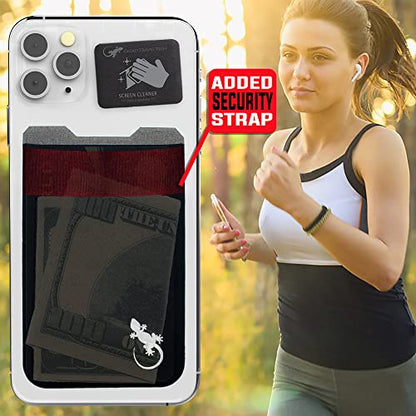 Phone Wallet - Adhesive Card Holder - Cell Phone Pouch - Stick on Lycra Pocket by Gecko - Carry Credit Cards and Cash - color: BLACK WHITE