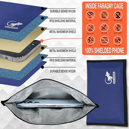 Gecko Travel Tech Faraday Bag Anti-Tracking GPS RFID Car Key Signal Blocker Wallet Shielding Pouch Protective Case for Cell Phone Car Key FOB, Data Privacy, Electronic Device Security (BLUE - NYLON) - color: BLUE - NYLON