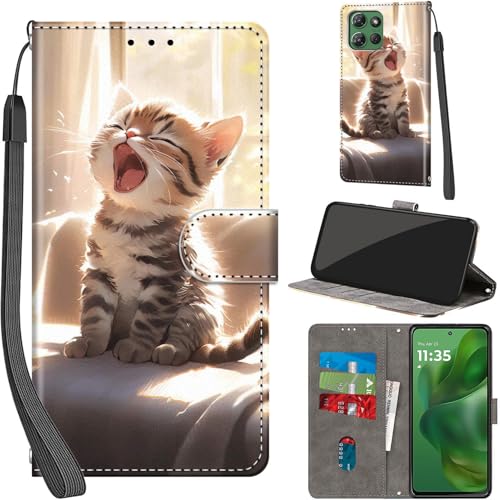 Case Wallet for Motorola Moto G Power 2025/2026, Cat | Kickstand, 3 Card Holder, Shockproof TPU Interior Shell, PU Leather, Magnetic Flip Cover, Lanyard Strap - color: Pic:05
