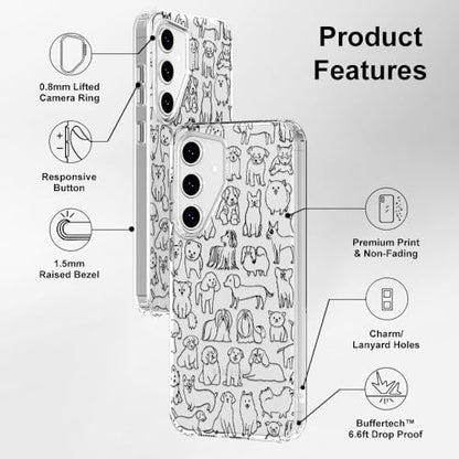 MOSNOVO Case for Samsung Galaxy S24 FE, [Buffertech 6.6ft Military-Grade Drop Protection] [Anti Peel Off Tech] Clear TPU Bumper Phone Case Cover Design - Doodle Dog - color: Clear - Doodle Dog, size: Samsung Galaxy S24 FE