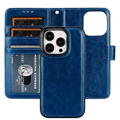 Bocasal Detachable Wallet Case Card Holder for iPhone 15 Pro, Blue | RFID Blocking Kickstand Card Slots Holder PU Leather Magnetic Shockproof Wrist Strap Removable Flip Protective Cover 6.1 inch - color: Blue
