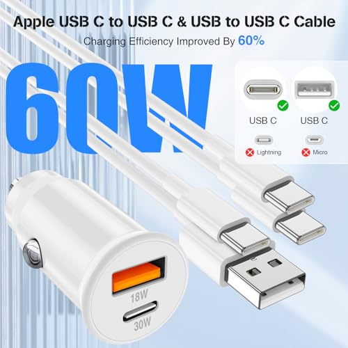 48W USB C Car Charger, Dual Port USB-C & USB-A Car Fast Charging Adapter - color: White, size: 3ft