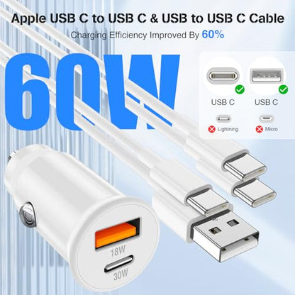 48W USB C Car Charger, Dual Port USB-C & USB-A Car Fast Charging Adapter - color: White, size: 3ft