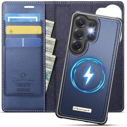 for Samsung Galaxy S25 Ultra 2in1 Detachable Wallet Case, Deepblue | Compatible with Magsafe, Magnetic, RFID Blocking Card Holder, Shockproof, Kickstand, Wireless Charging, PU Leather Flip Cover - color: Deep Blue, size: Galaxy S25 Ultra - 6.9"