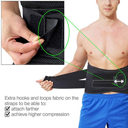 NeoTech Care Adjustable Compression Back Brace Lumbar Support Belt, Black, Size M - size: Medium (Pack of 1)