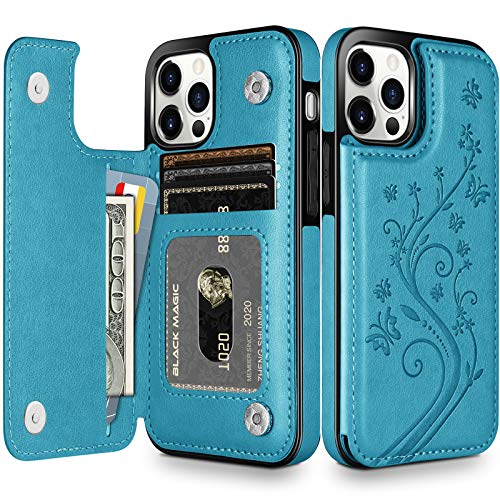 HianDier Wallet Case Compatible with iPhone 13 Pro MAX Case 5G 6.7-inch Slim Protective with Credit Card Slot Holder Flip Folio Soft PU Leather Magnetic Closure Cover, Butterfly Blue - color: Butterfly Blue