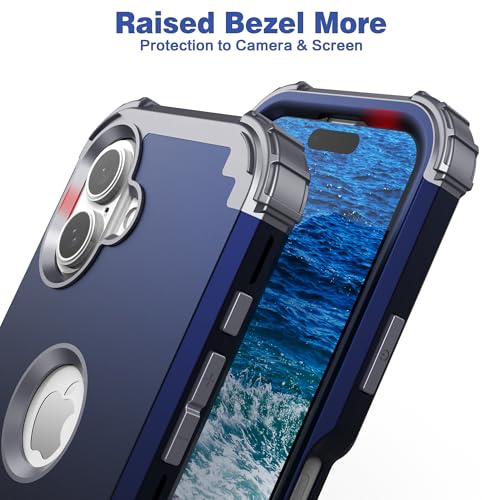 IDweel for iPhone 16 Case with Screen Protector, 3 in 1 Shockproof Slim Fit Hybrid Heavy Duty Hard PC Cover Soft Silicone Bumper Full Body Anti-Fingerprint Case, Blue - color: Blue