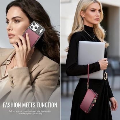 for iPhone 17 Pro - Phone Case Wallet Magnetic Detached, Burgundy - color: Burgundy, size: iPhone 17 Pro