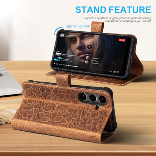 Genuine Leather Wallet Case for Samsung Galaxy S26+, Brown | 2-in-1 Magnetic Detachable, Flip Folio Cover, Card Slots, RFID Blocking, Shockproof Protection - color: Brown, size: S26+ - 6.7''