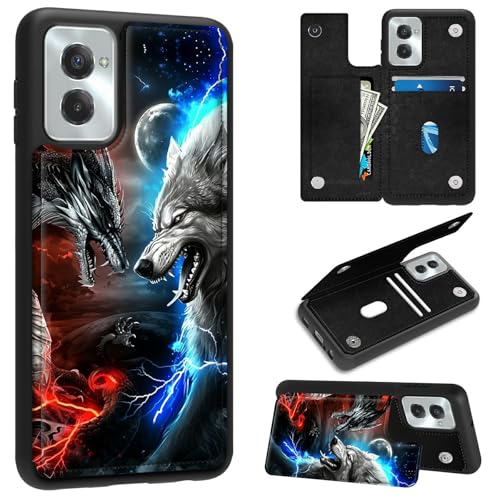 for Motorola Moto G Power 5G 2024 6.7" Wallet Case with Credit Card Holder, Shockproof Protective Kickstand Credit Card Slot Holder Flip Soft PU Leather Cover, Dragon Wolf - color: Dragon Wolf