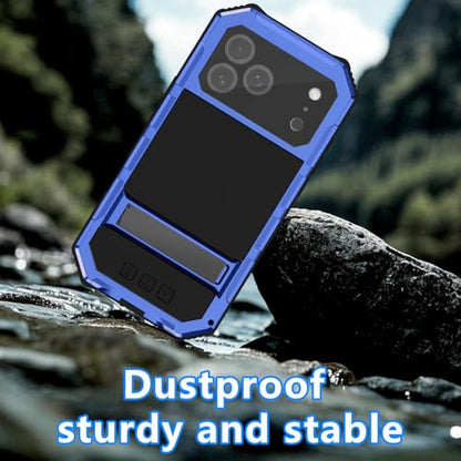 Simicoo Military Metal Heavy Duty Case Compatible with iPhone 17 Pro Max, Drop Protection Rugged Defender Metal Bumper Screws Case with Stand Gorilla Glass Camera Cover Full Body Dustproof Blue - color: Blue, size: iPhone 17 Pro Max