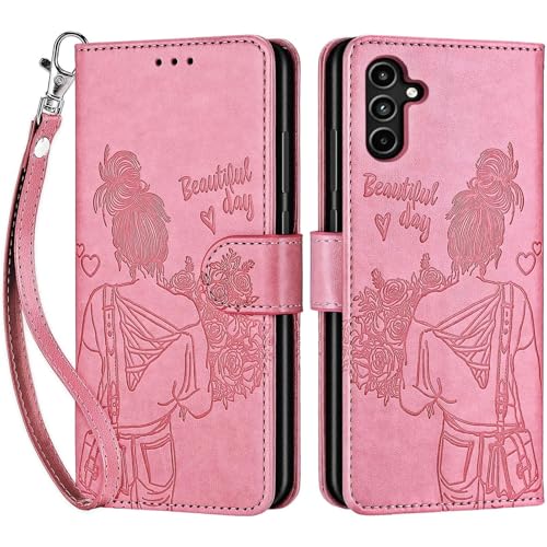 for Samsung Galaxy A15 5G Wallet case, Pink-Girl | 3 Card Holders, Kickstand, Shockproof TPU Shell, PU Leather, Magnetic Closure, Protective Flip Folio Cover, Women - color: 1