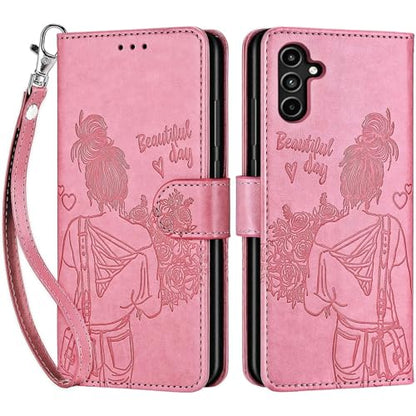 for Samsung Galaxy A15 5G Wallet case, Pink-Girl | 3 Card Holders, Kickstand, Shockproof TPU Shell, PU Leather, Magnetic Closure, Protective Flip Folio Cover, Women - color: 1