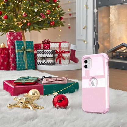 IDweel for iPhone 11 Case with Screen Protector(Tempered Glass), Hybrid 3 in 1 Shockproof Slim Fit Heavy Duty Protection Hard PC Cover Soft Silicone Bumper Full Body Case,Glitter Pink - color: Glitter Pink