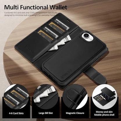 Shieldtop Compatible with MagSafe iPhone 17e / 16e Wallet Case,Black | 2 in 1 Detachable Magnetic,Credit Card Holder Slots,RFID Blocking,PU Leather,Kickstand,Flip Folio Phone Cover for Men & Women - color: Black