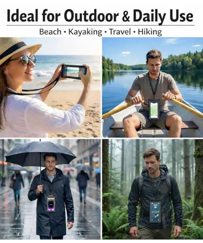 Floating Waterproof Phone Pouch (2-Pack), IPX8 Dry Bag with Built-in Airbag, Touch-Friendly Clear Case with Lanyard for Beach, Swimming, Kayaking & Cruise, Fits Phones up to 7.2" (Black-Pink) - color: Black-Pink