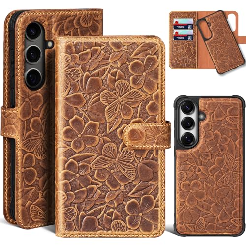 Genuine Leather Wallet Case for Samsung Galaxy S26+, Brown | 2-in-1 Magnetic Detachable, Flip Folio Cover, Card Slots, RFID Blocking, Shockproof Protection - color: Brown, size: S26+ - 6.7''