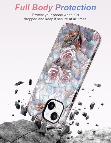 Jusy Magnetic Stained Glass Floral Case for iPhone 15 Pro, Pink Rose | Compatible with MagSafe, Cute Aesthetic Flower Design, TPU and PC Protective Phone Cover - color: Pink Rose