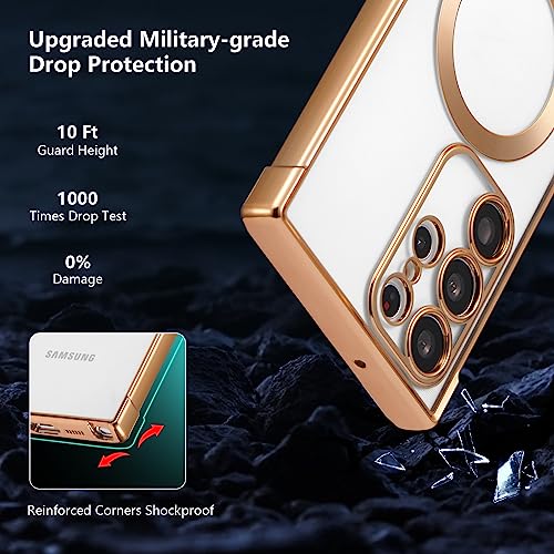RALEAVO Magnetic Case for Samsung Galaxy S25 Ultra Clear Case Cover [Compatible with Magsafe & Military Grade Drop Protection] Transparent Shockproof Slim Plated Phone Cover - Gold - color: Gold, size: S25 Ultra
