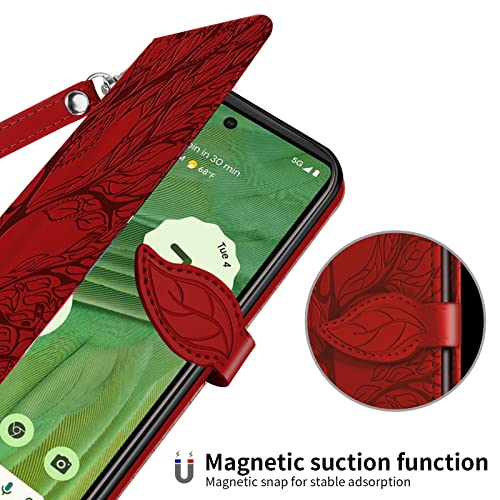 Wallet Case for Google Pixel 7 with Card Holder/Slot,PU Leather Folio Flip Shell [Kickstand][Magnetic Closure][Wrist Strap] Shockproof Cover Fit Google Pixel 7, Red - color: Red, size: Google Pixel 7