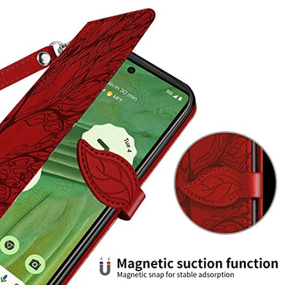 Wallet Case for Google Pixel 7 with Card Holder/Slot,PU Leather Folio Flip Shell [Kickstand][Magnetic Closure][Wrist Strap] Shockproof Cover Fit Google Pixel 7, Red - color: Red, size: Google Pixel 7