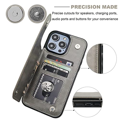 ONETOP for iPhone 14 Pro Max Wallet Case with Credit Card Holder,Gray | Kickstand,ID/Cash Holder,Case Wallet with Card Slots,Double Magnetic Clasp,Durable PU Leather Shockproof Cover for Women Men - color: Gray