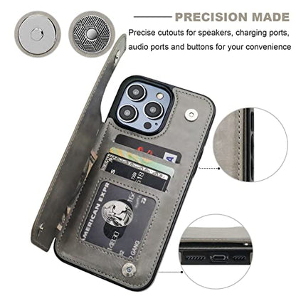 ONETOP for iPhone 14 Pro Max Wallet Case with Credit Card Holder,Gray | Kickstand,ID/Cash Holder,Case Wallet with Card Slots,Double Magnetic Clasp,Durable PU Leather Shockproof Cover for Women Men - color: Gray