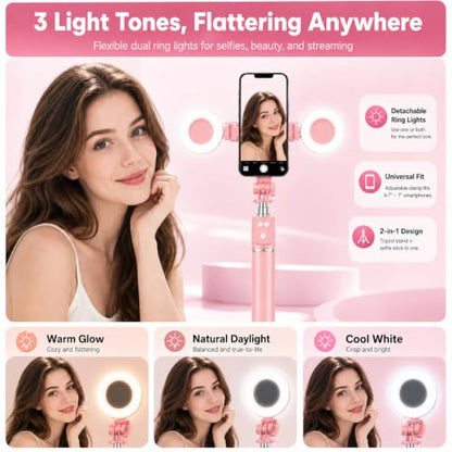 Tripod for iPhone with Light, Selfie Stick for iPhone, Pink Tripod Stand - color: Pink