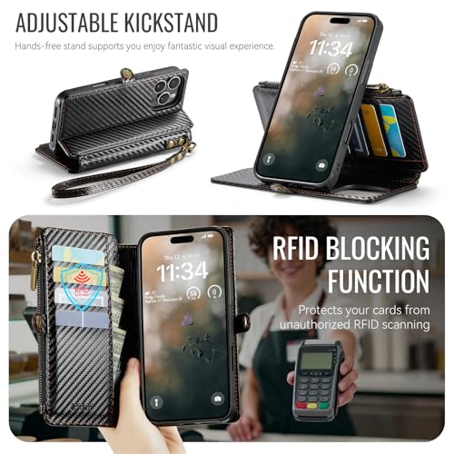 for iPhone 16 Pro Max - Phone Case Wallet Magnetic, CF Black - color: Carbon Fibre Black, size: iPhone 16 Pro Max