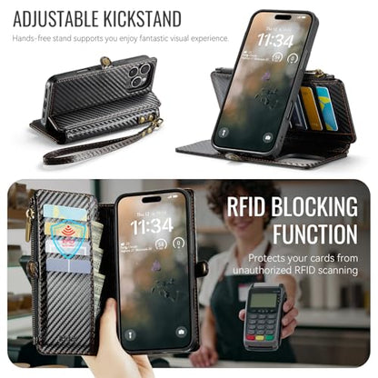 for iPhone 16 Pro Max - Phone Case Wallet Magnetic, CF Black - color: Carbon Fibre Black, size: iPhone 16 Pro Max
