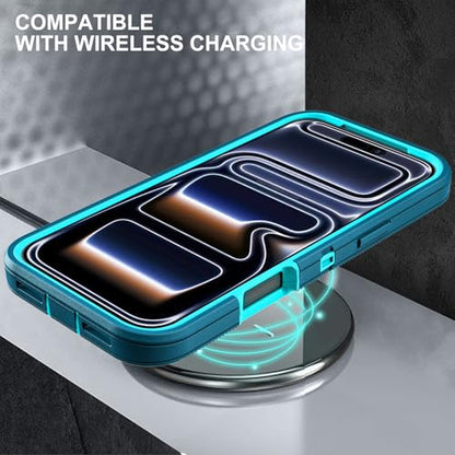 YKHJKLEC for iPhone 17 Pro Case, Military Grade 3 in 1 Heavy Duty Shockproof/Drop Proof/Dust Proof Case with 2Pcs Tempered Glass Screen Protector (Blue/Turquoise) - color: Blue/Turquoise