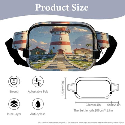 Lighthouse Fanny Packs for Women Men Double Layer Fashion Waist Pack Adjustable Belt Bag with Pockets Small Crossbody Bags for Running Hiking Workout Travel Daily Use