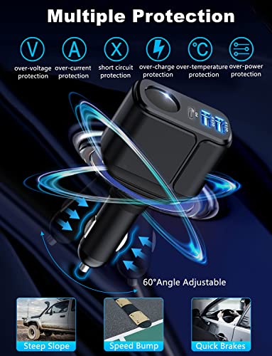 4 in 1 USB C Car Charger Adapter, 210W Multi USB Cigarette Lighter Adapter