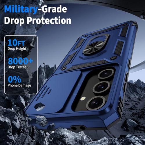 for Samsung Galaxy S23 Case with Camera Lens Cover, 10 FT Military Grade Drop Protection, Magnetic Ring Holder Kickstand Protective Phone Case, Navy Blue - color: Navy Blue
