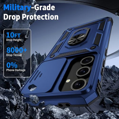 for Samsung Galaxy S23 Case with Camera Lens Cover, 10 FT Military Grade Drop Protection, Magnetic Ring Holder Kickstand Protective Phone Case, Navy Blue - color: Navy Blue
