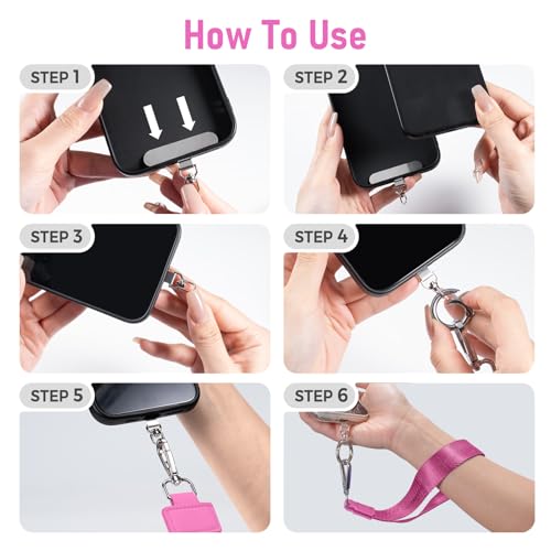 Tiostep Clip and Go Strap for Phone with Wallet Crossbody Phone Lanyard Adjustable and Detachable RFID Wristlet Wallet (Hot Pink Checkered, Large) - color: Hot Pink Checkered, size: Large
