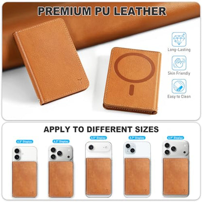 TUCCH Magnetic Wallet for Magsafe iPhone, 6 Card Holders, Textured Brown | RFID Blocking, Clear ID Window, for iPhone 17/17e/16/15/14/13/12 Pro/Pro Max/Plus, PU Leather - color: Brown - Textured