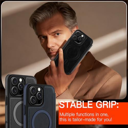 Wallet Phone Case Crafted for iPhone 16 Pro Max Black | PU Leather Phone Case Flip Cover Wrist Strap Card Holder Slots - color: Black-2, size: iPhone 16 Pro Max