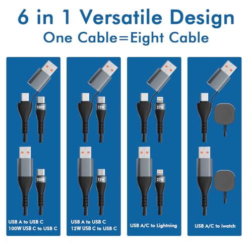 100W Multi Charge Cable for Apple iWatch/Dual USB C/Lightning, 10FT - size: AC to 2C+L+iWatch(10FT)
